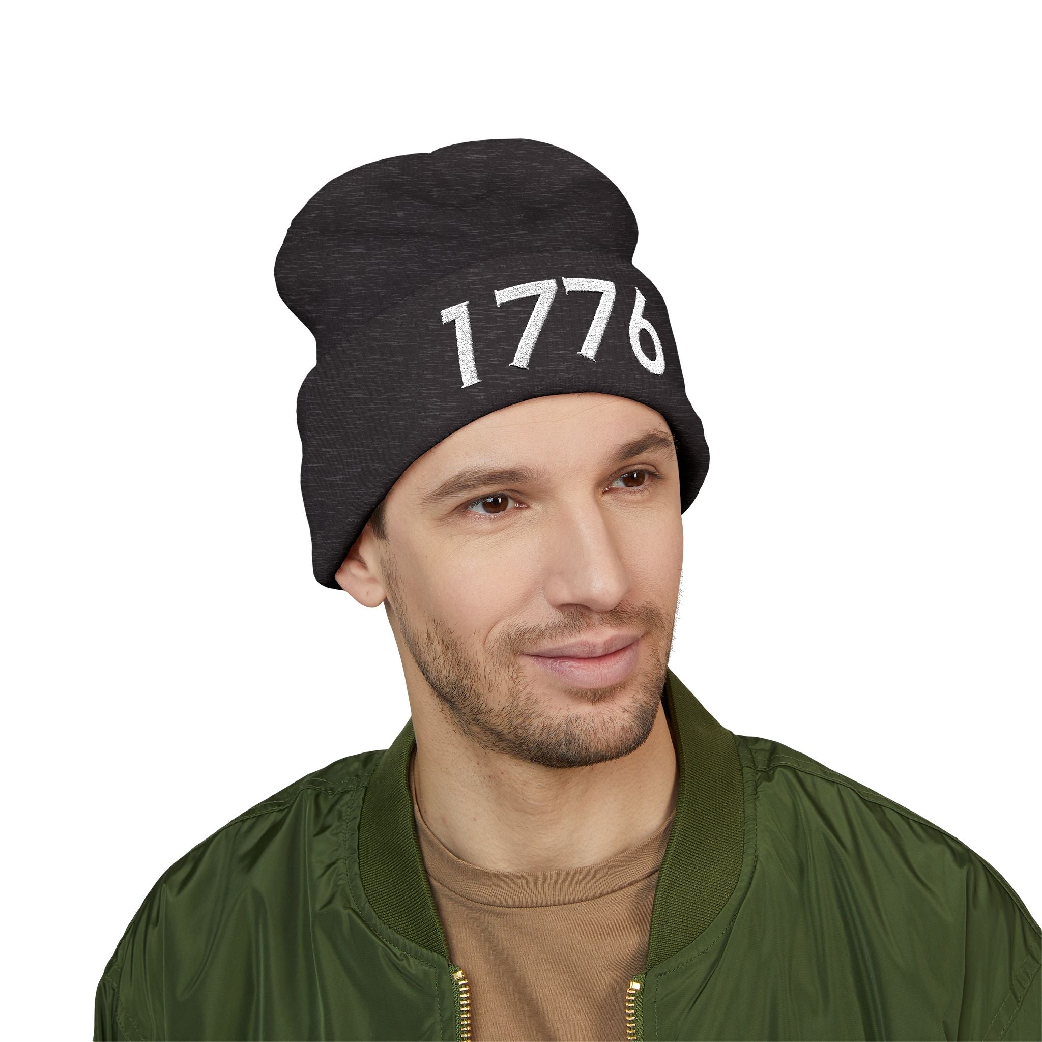 1776 Embroidered Cuffed Beanie - Patriotic Knit Winter Hat