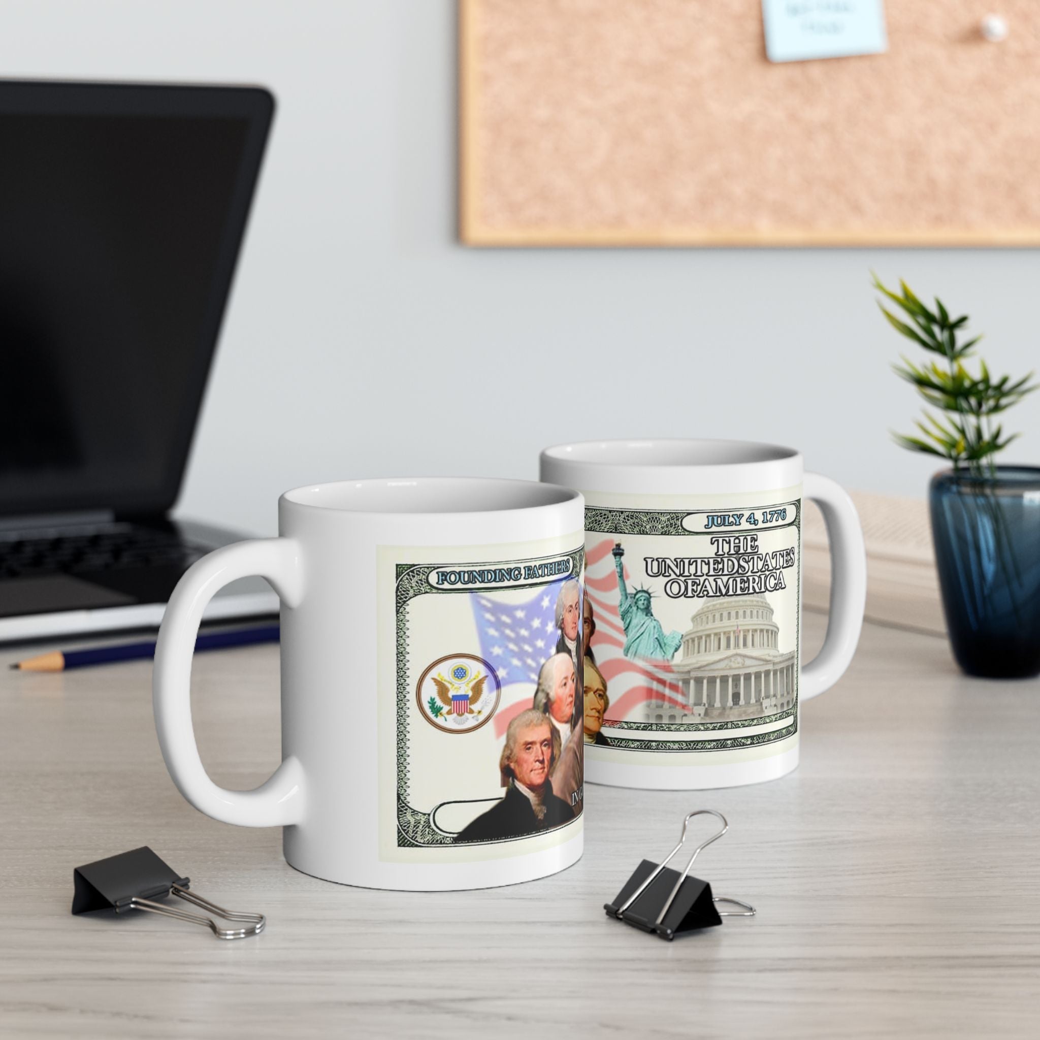 Patriotic Founding Fathers Ceramic Mug — US Currency Collage (11oz, 15oz)