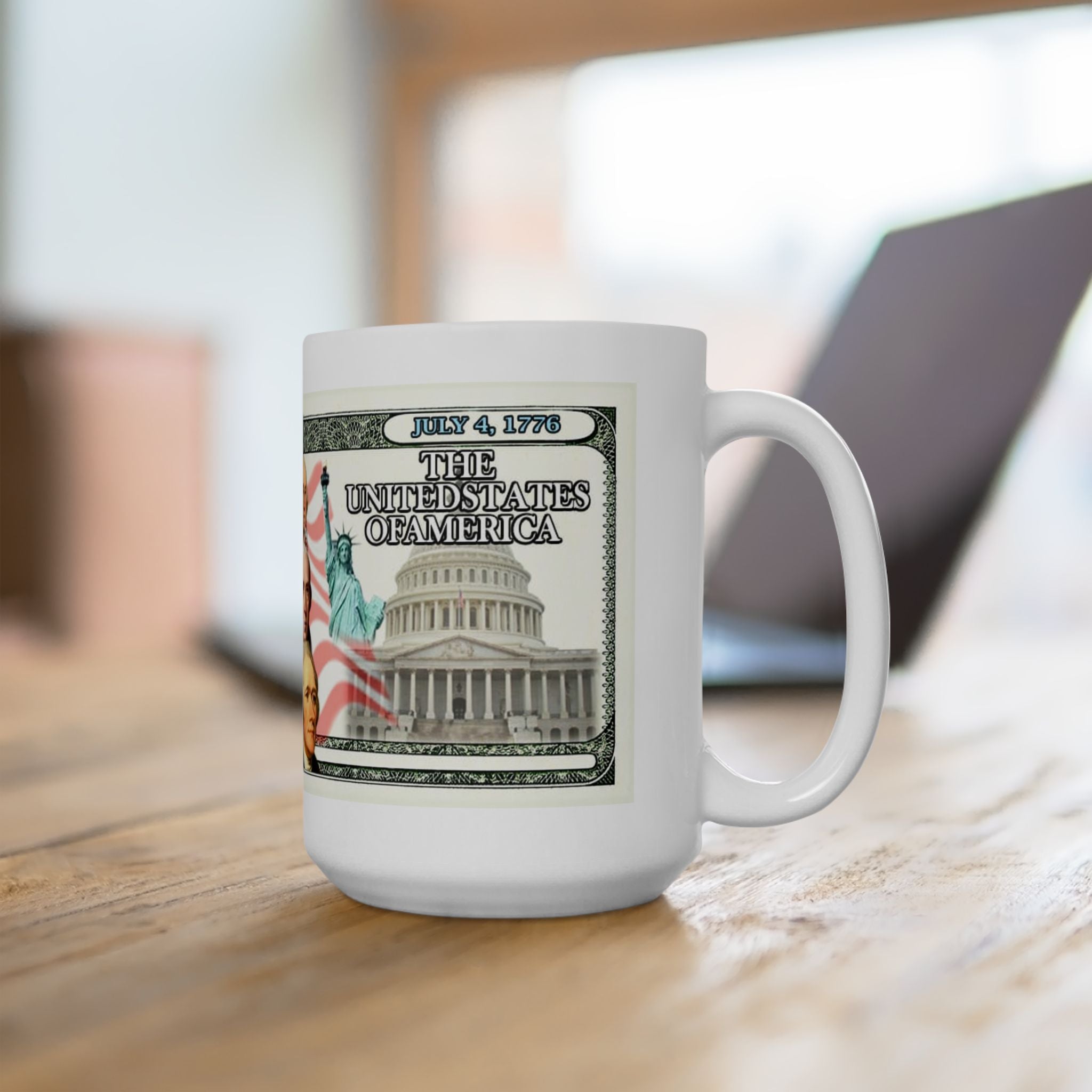 Patriotic Founding Fathers Ceramic Mug — US Currency Collage (11oz, 15oz)