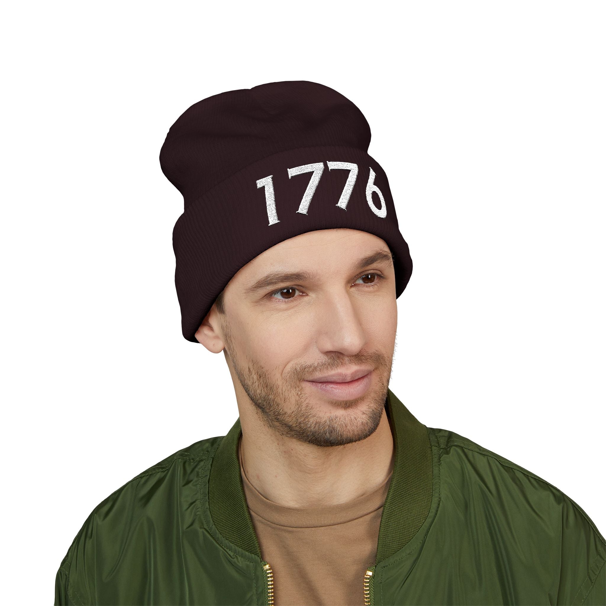 1776 Embroidered Cuffed Beanie - Patriotic Knit Winter Hat