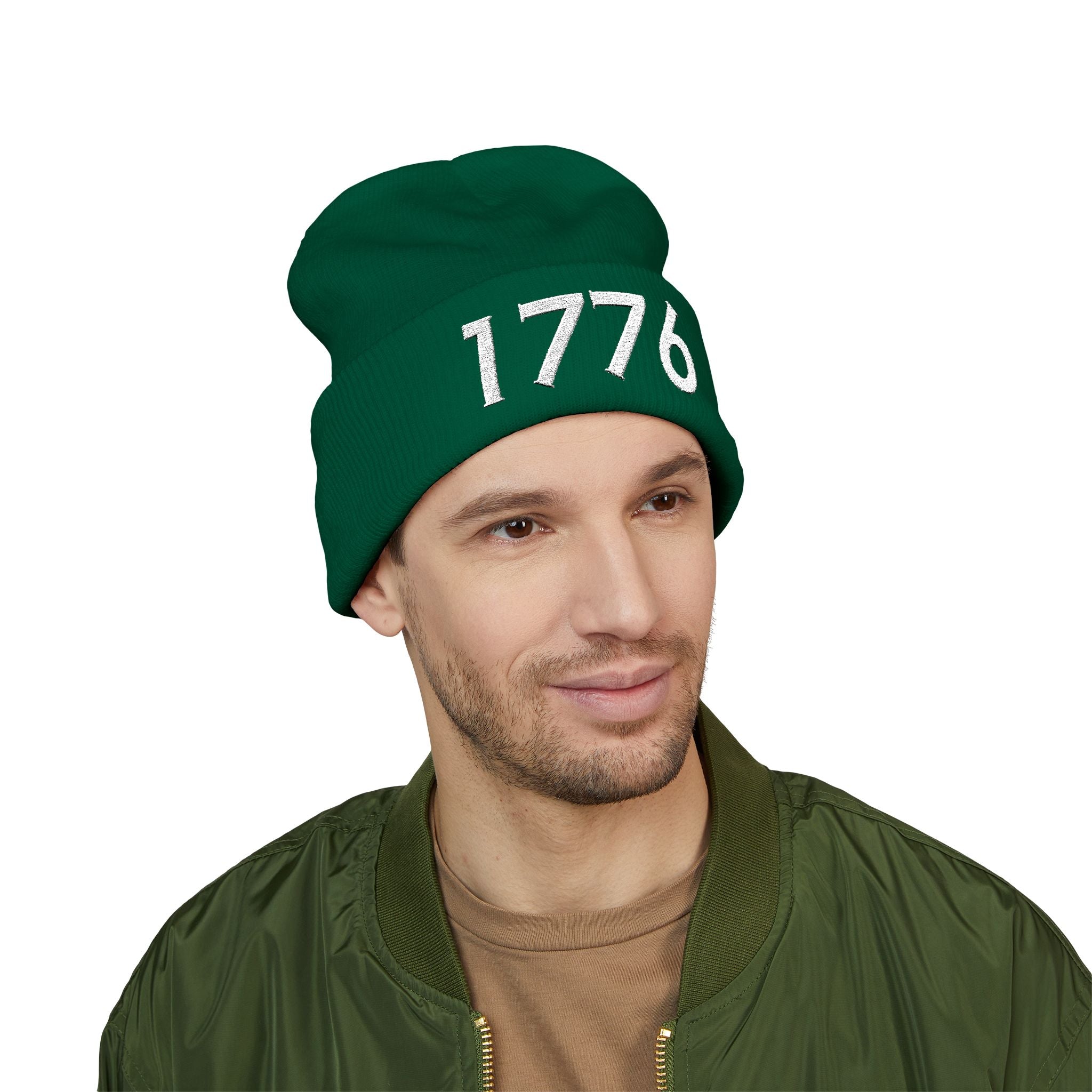 1776 Embroidered Cuffed Beanie - Patriotic Knit Winter Hat
