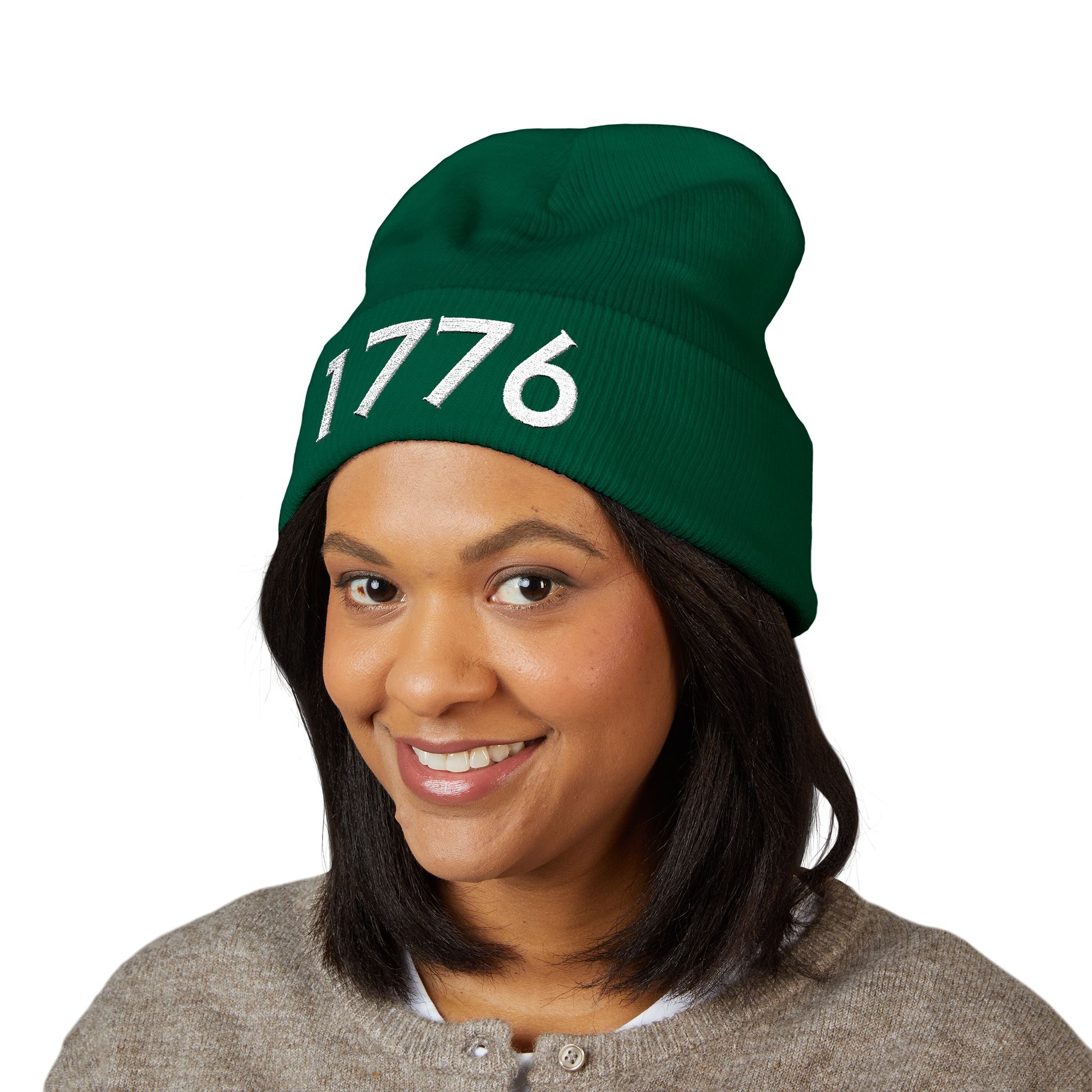 1776 Embroidered Cuffed Beanie - Patriotic Knit Winter Hat