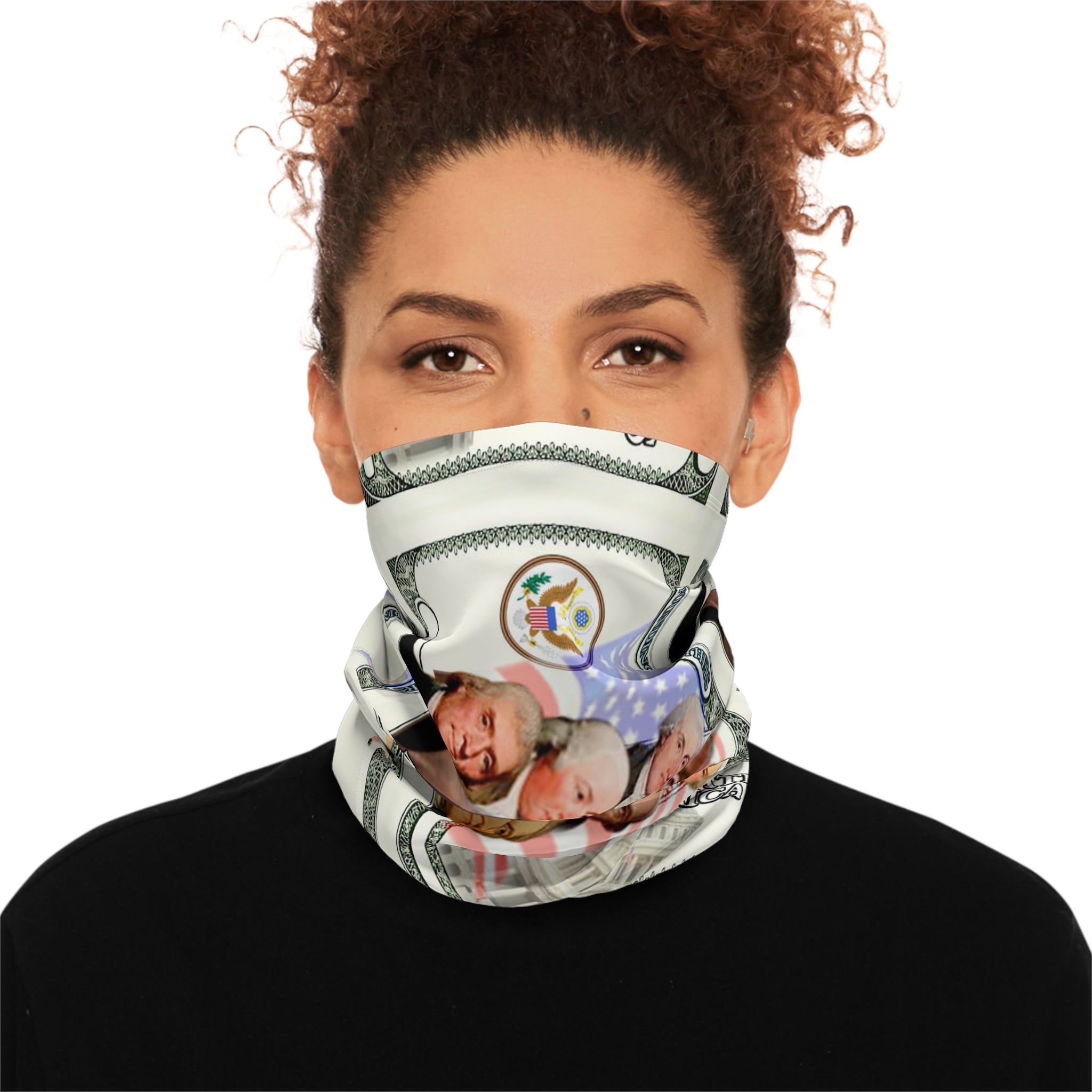 Founding Fathers Dollar-Print Winter Neck Gaiter with Drawstring