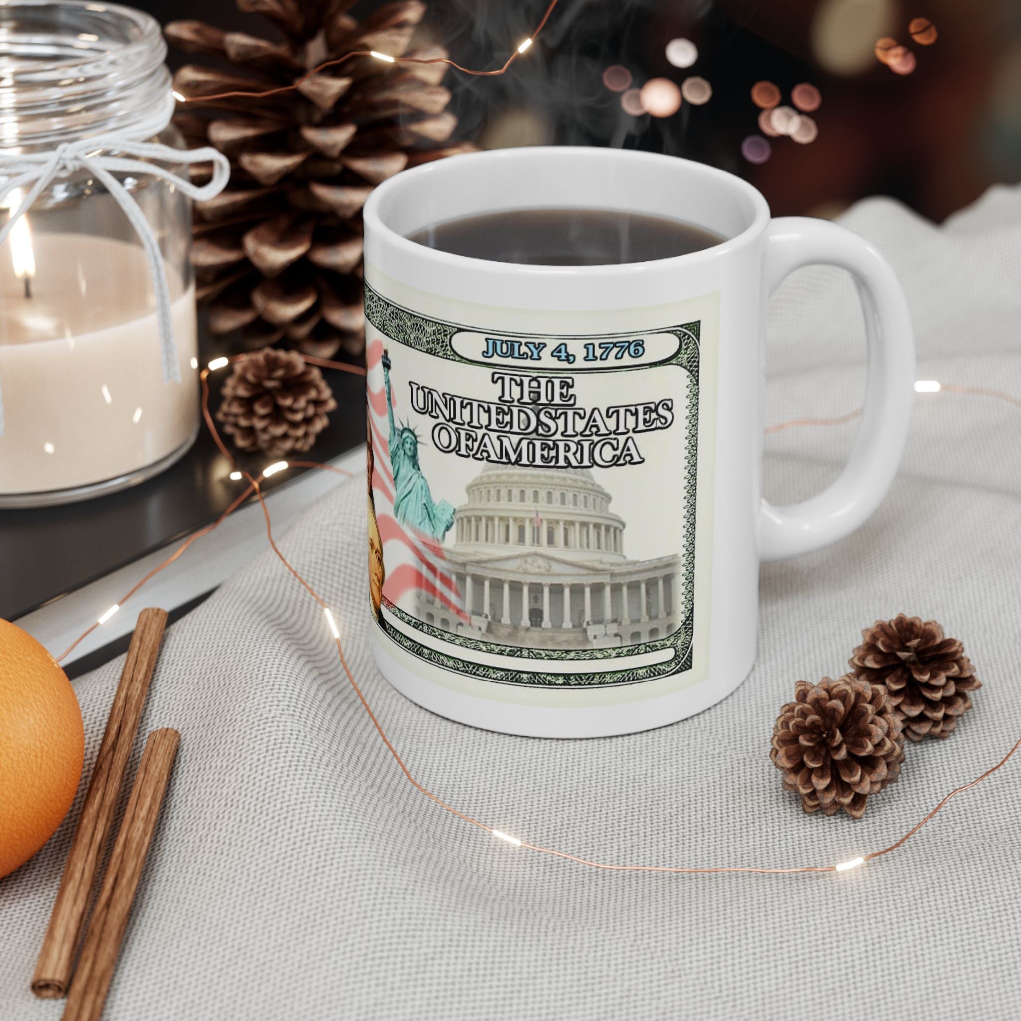 Patriotic Founding Fathers Ceramic Mug — US Currency Collage (11oz, 15oz)