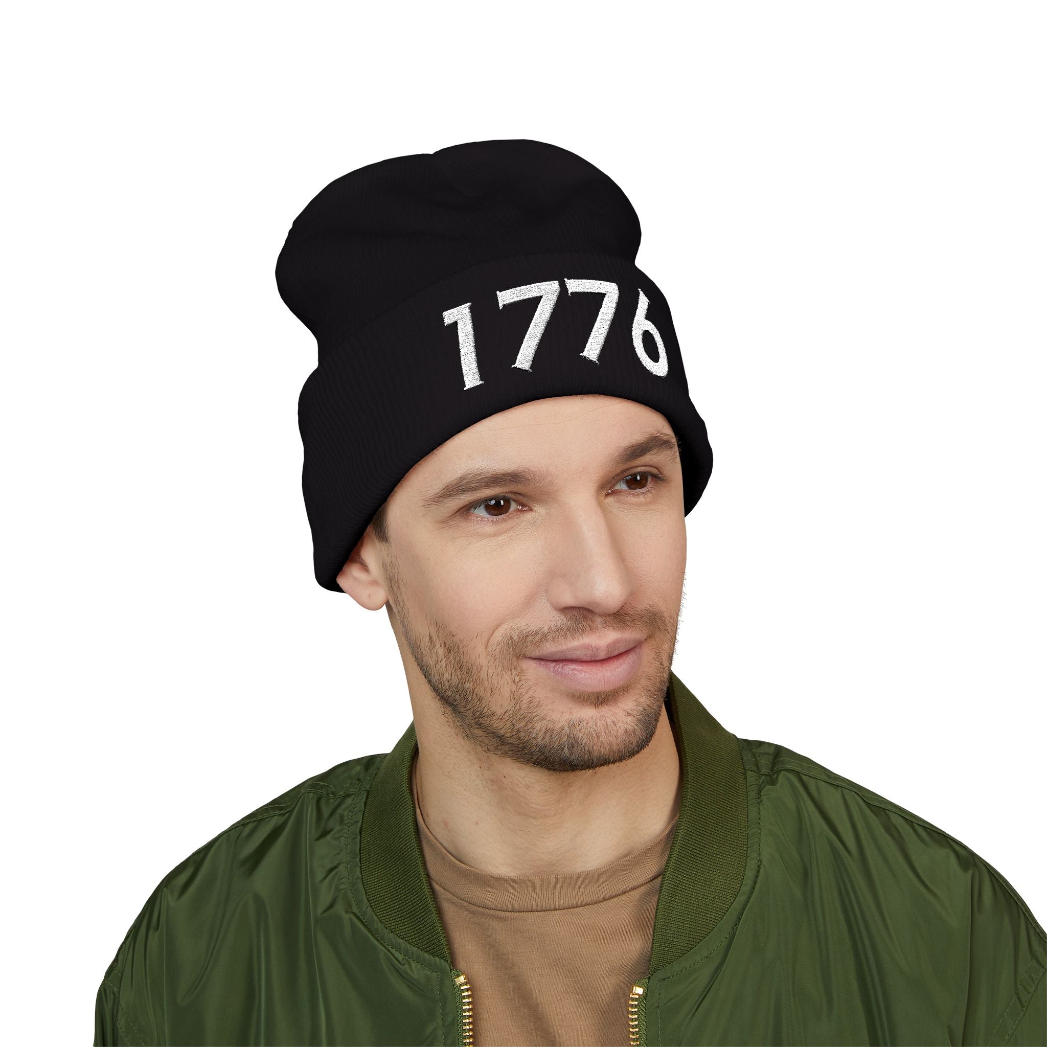 1776 Embroidered Cuffed Beanie - Patriotic Knit Winter Hat