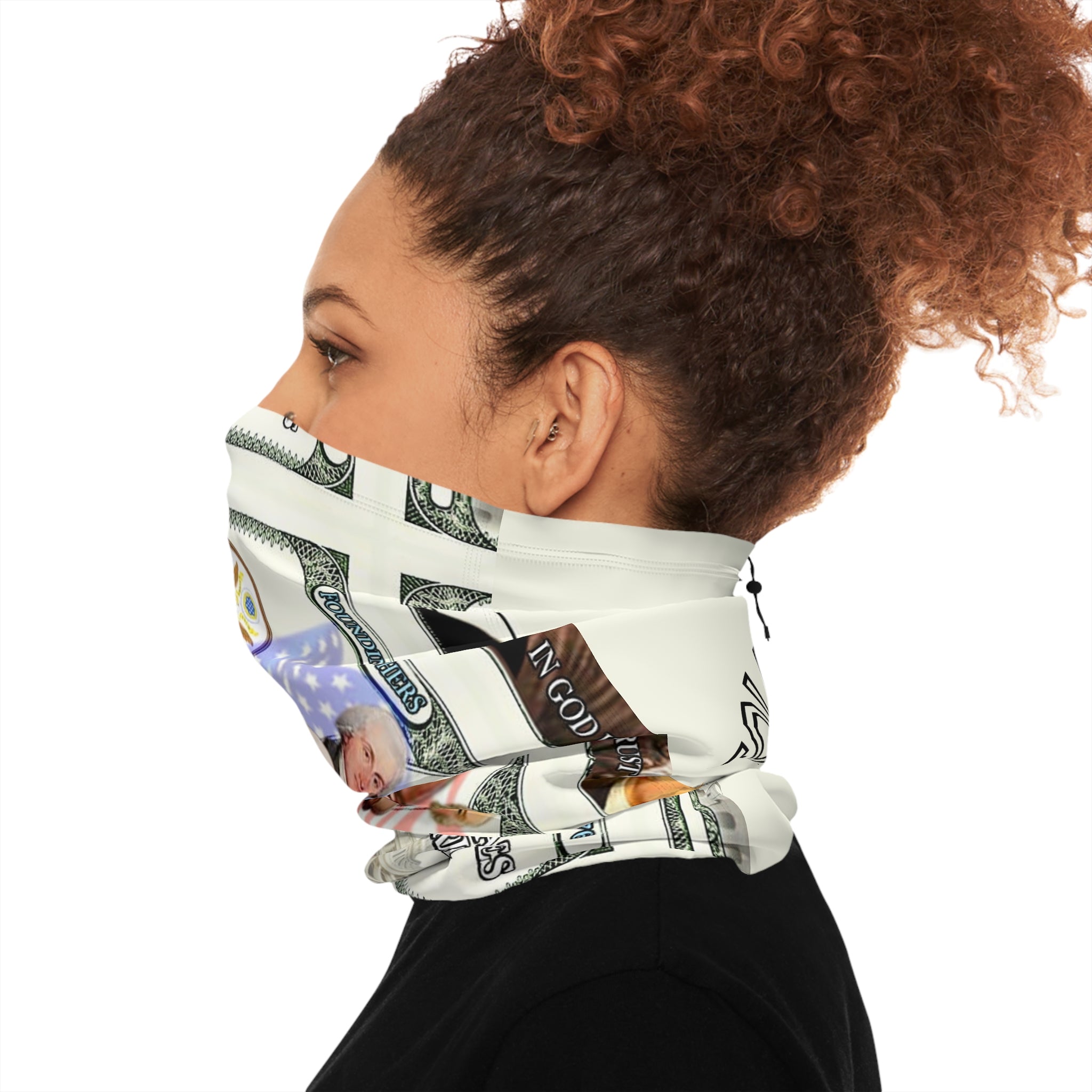 Founding Fathers Dollar-Print Winter Neck Gaiter with Drawstring