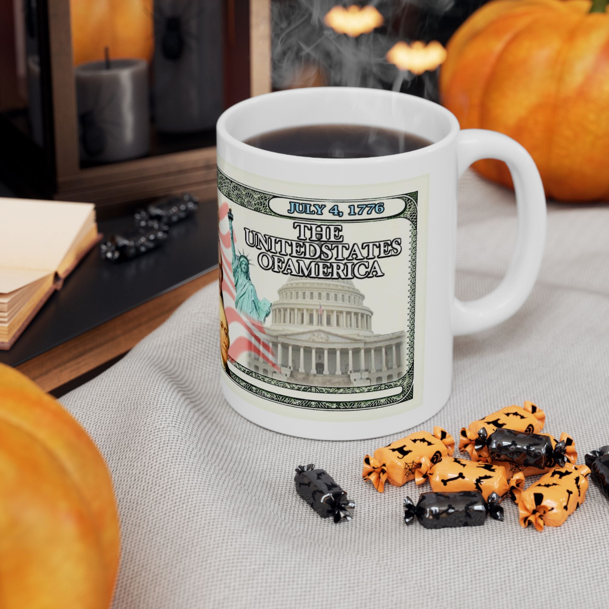 Patriotic Founding Fathers Ceramic Mug — US Currency Collage (11oz, 15oz)