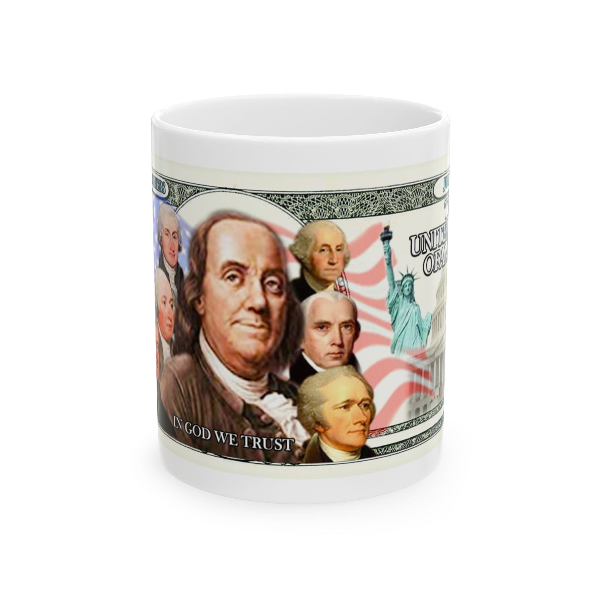 Patriotic Founding Fathers Ceramic Mug — US Currency Collage (11oz, 15oz)