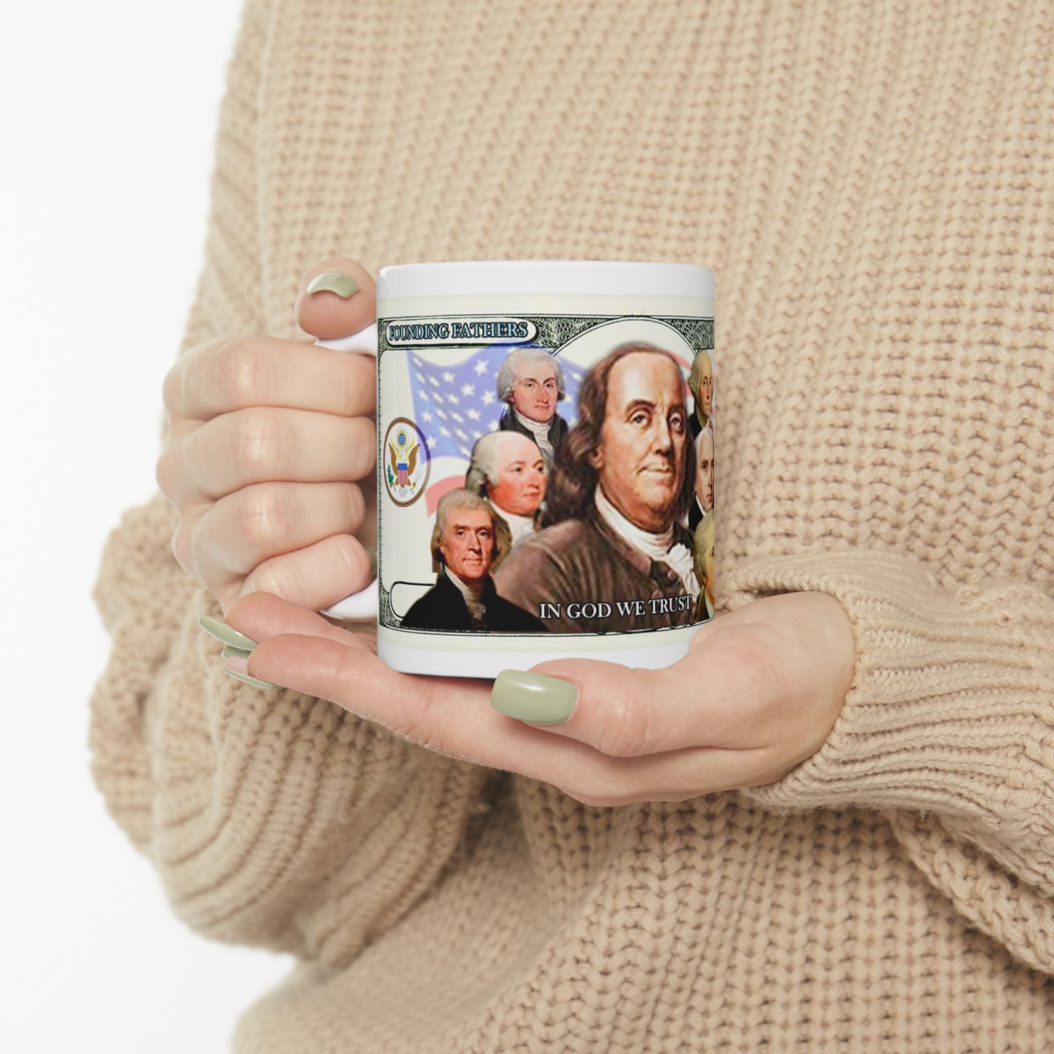 Patriotic Founding Fathers Ceramic Mug — US Currency Collage (11oz, 15oz)
