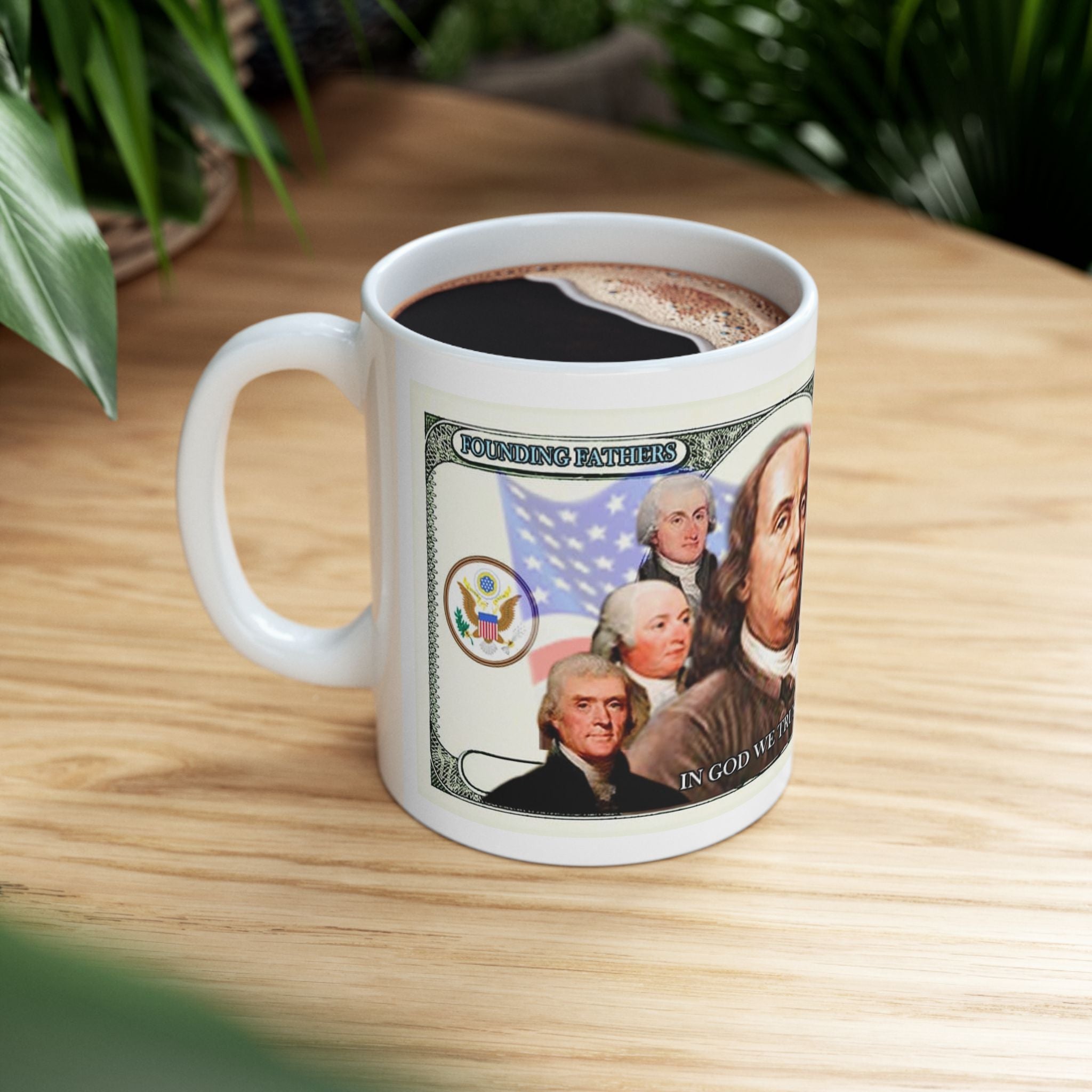 Patriotic Founding Fathers Ceramic Mug — US Currency Collage (11oz, 15oz)