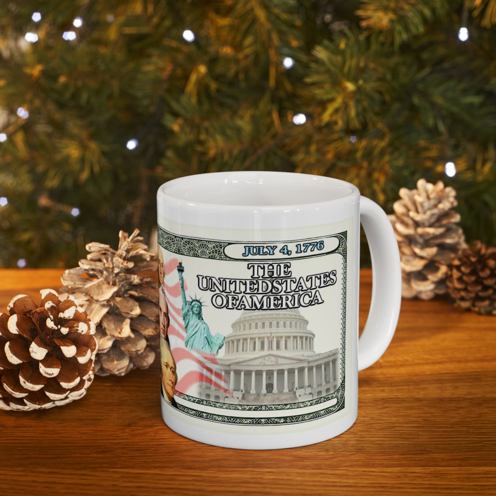 Patriotic Founding Fathers Ceramic Mug — US Currency Collage (11oz, 15oz)