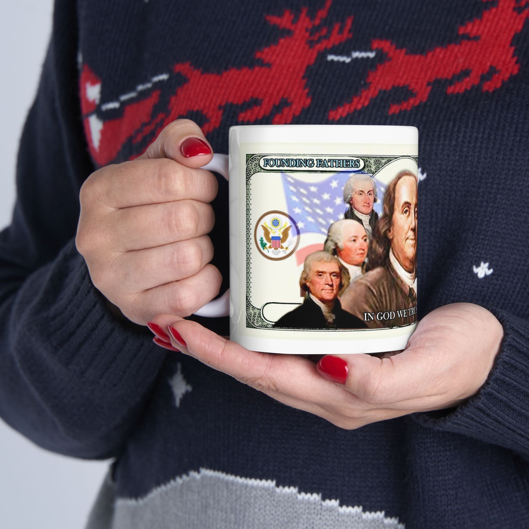 Patriotic Founding Fathers Ceramic Mug — US Currency Collage (11oz, 15oz)
