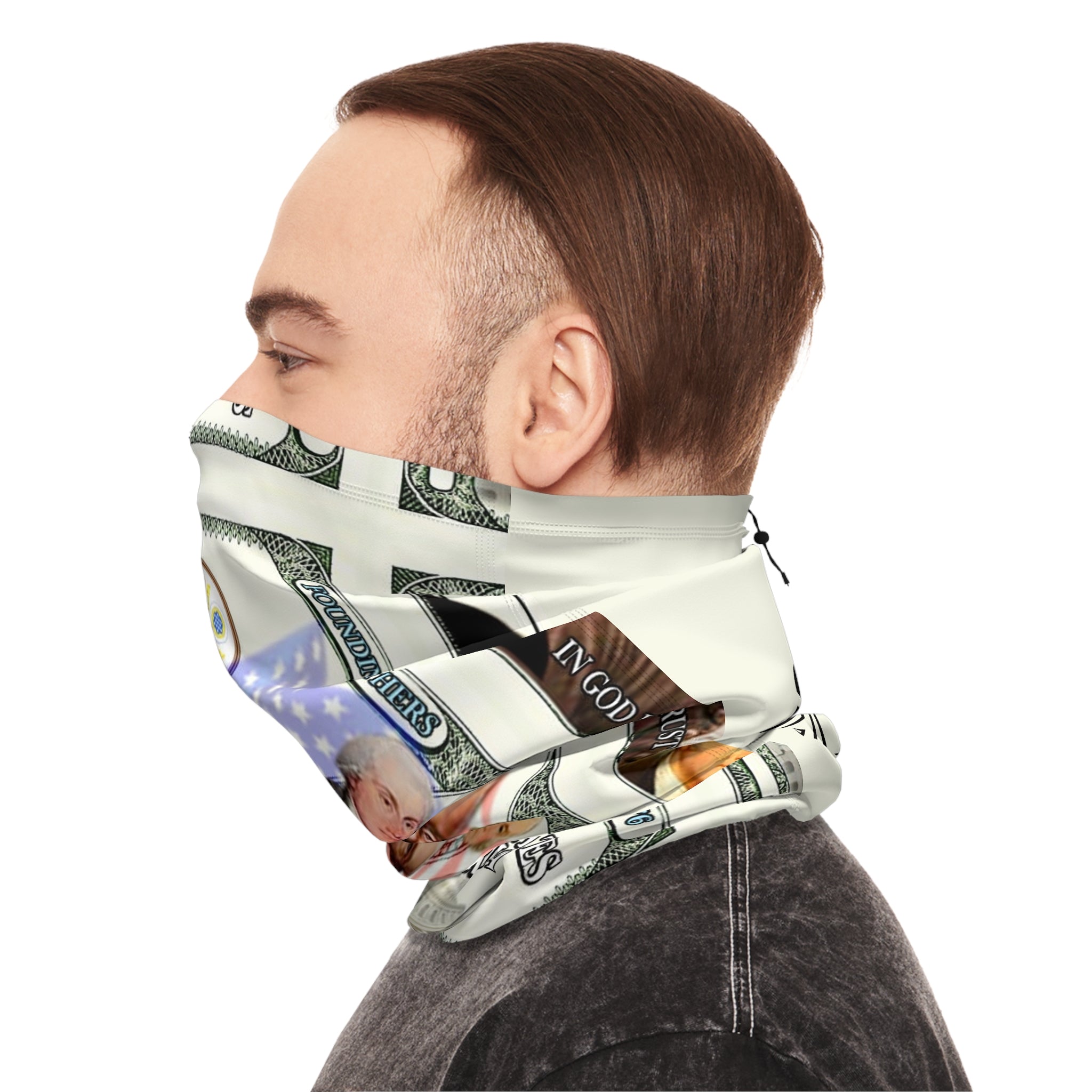 Founding Fathers Dollar-Print Winter Neck Gaiter with Drawstring