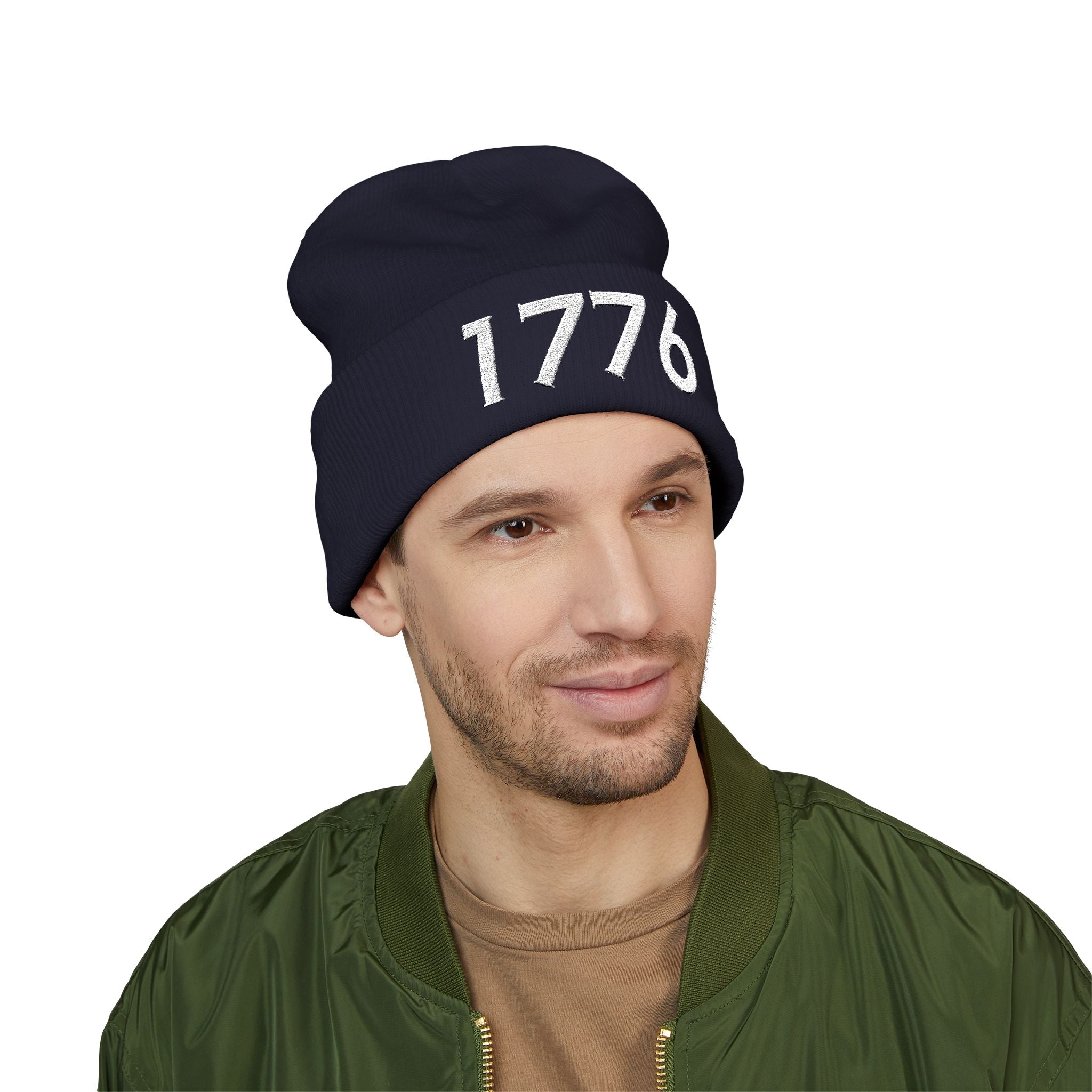 1776 Embroidered Cuffed Beanie - Patriotic Knit Winter Hat