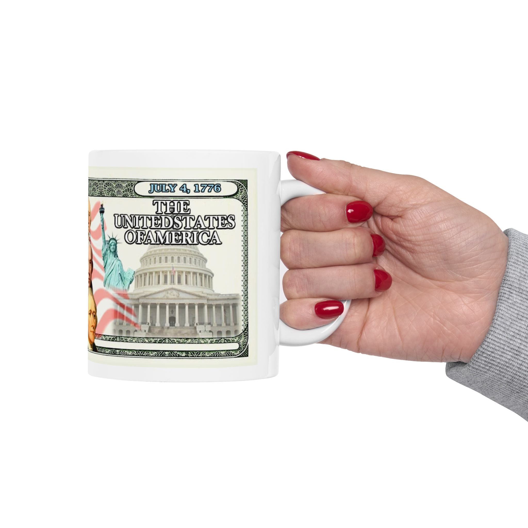 Patriotic Founding Fathers Ceramic Mug — US Currency Collage (11oz, 15oz)