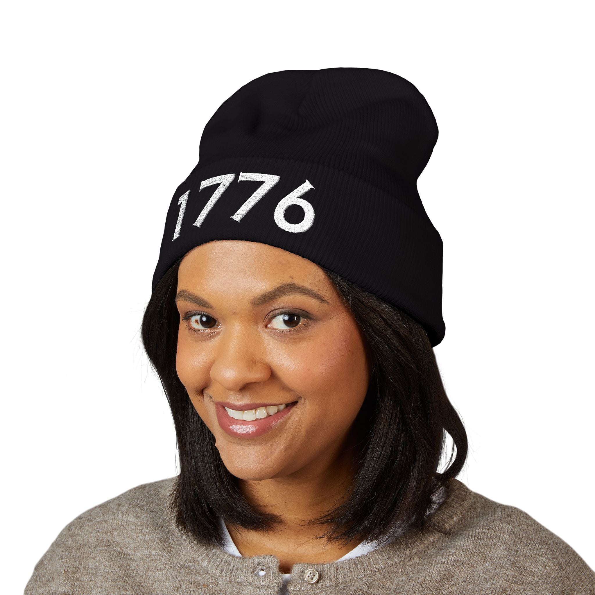 1776 Embroidered Cuffed Beanie - Patriotic Knit Winter Hat