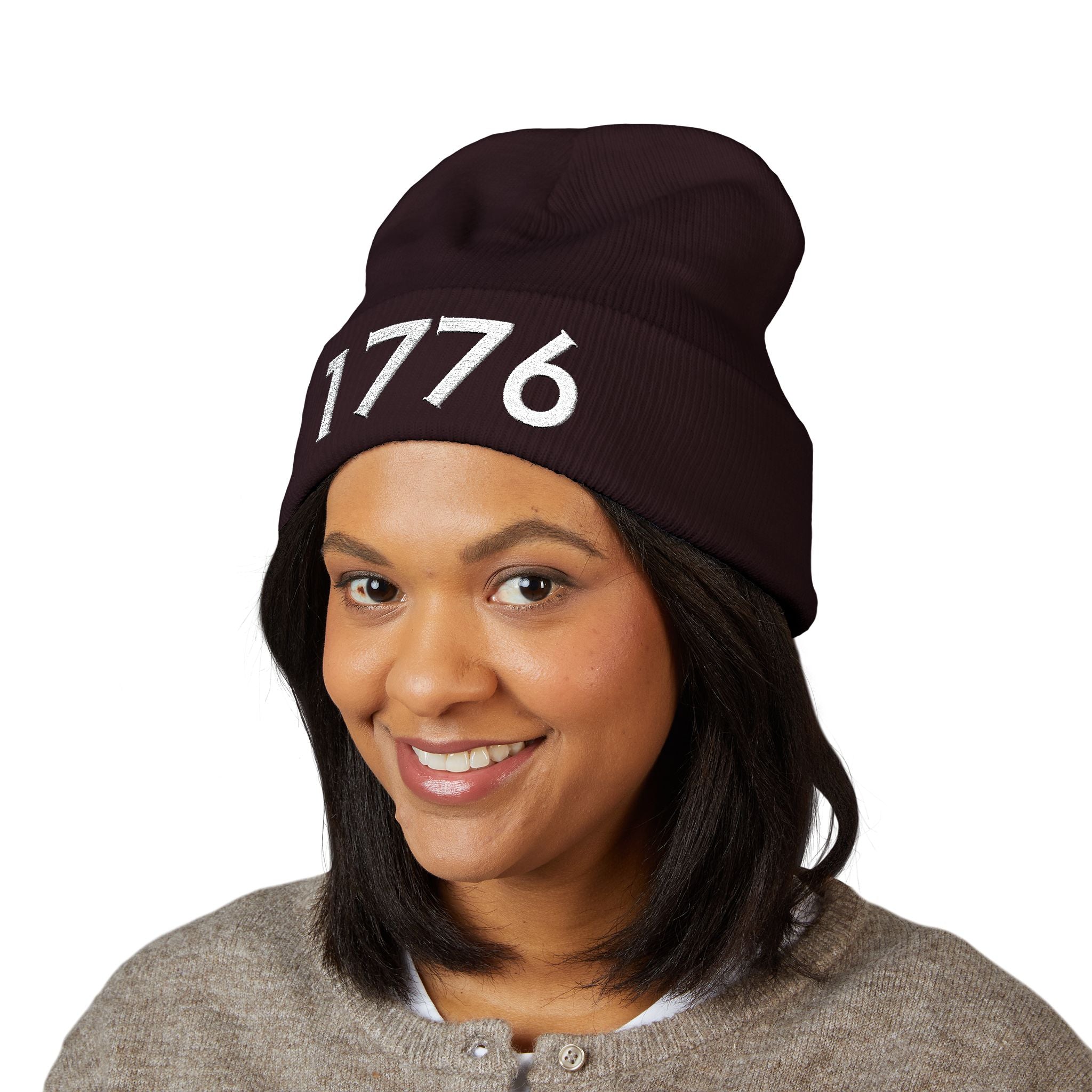 1776 Embroidered Cuffed Beanie - Patriotic Knit Winter Hat