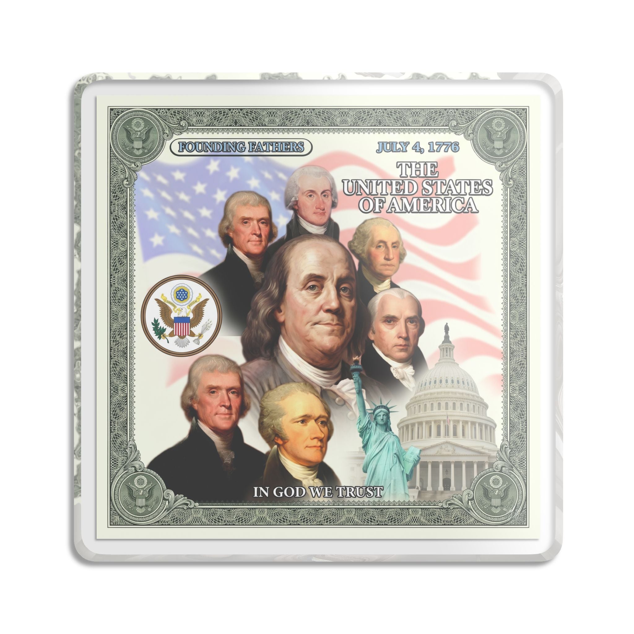 Money Montage Decorative Statue — Patriotic Founding Fathers Home Accent