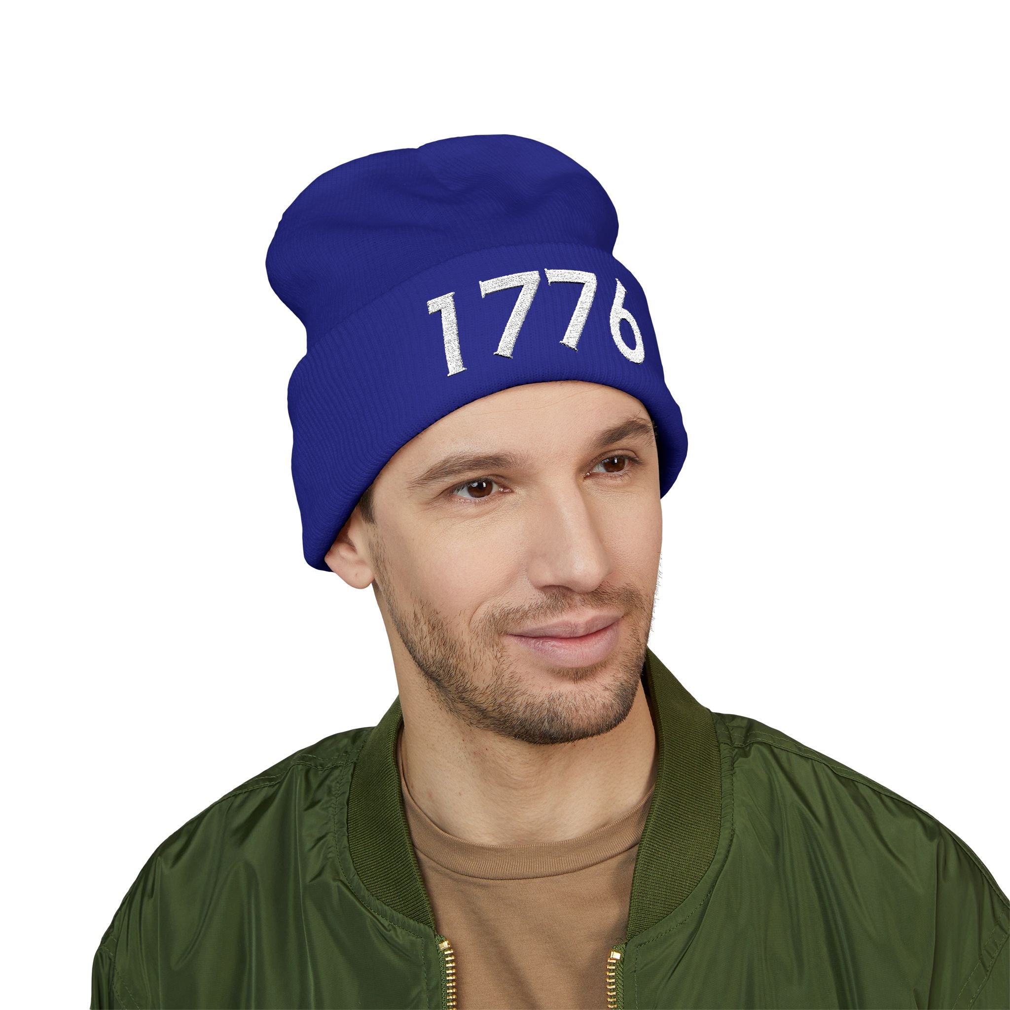 1776 Embroidered Cuffed Beanie - Patriotic Knit Winter Hat