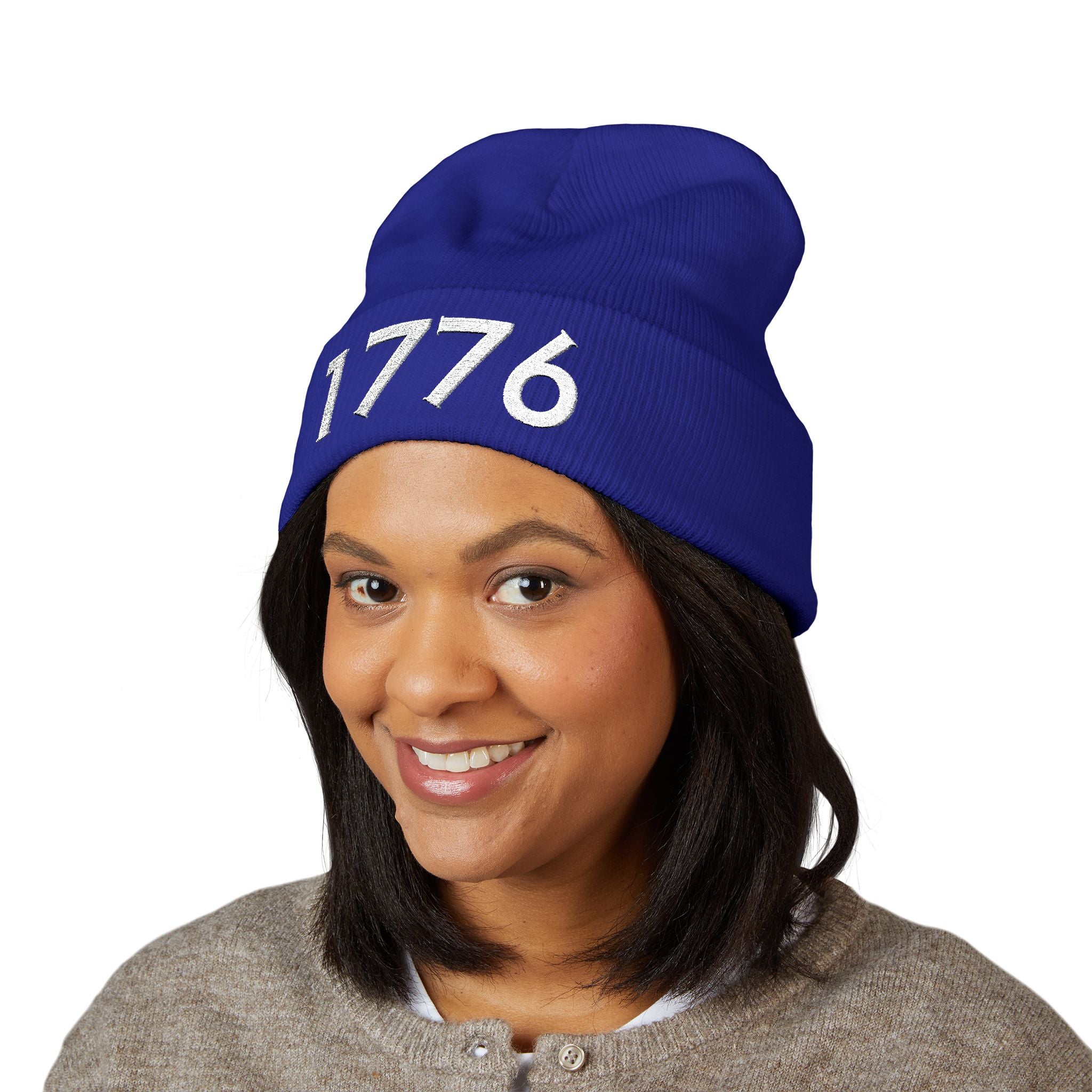 1776 Embroidered Cuffed Beanie - Patriotic Knit Winter Hat