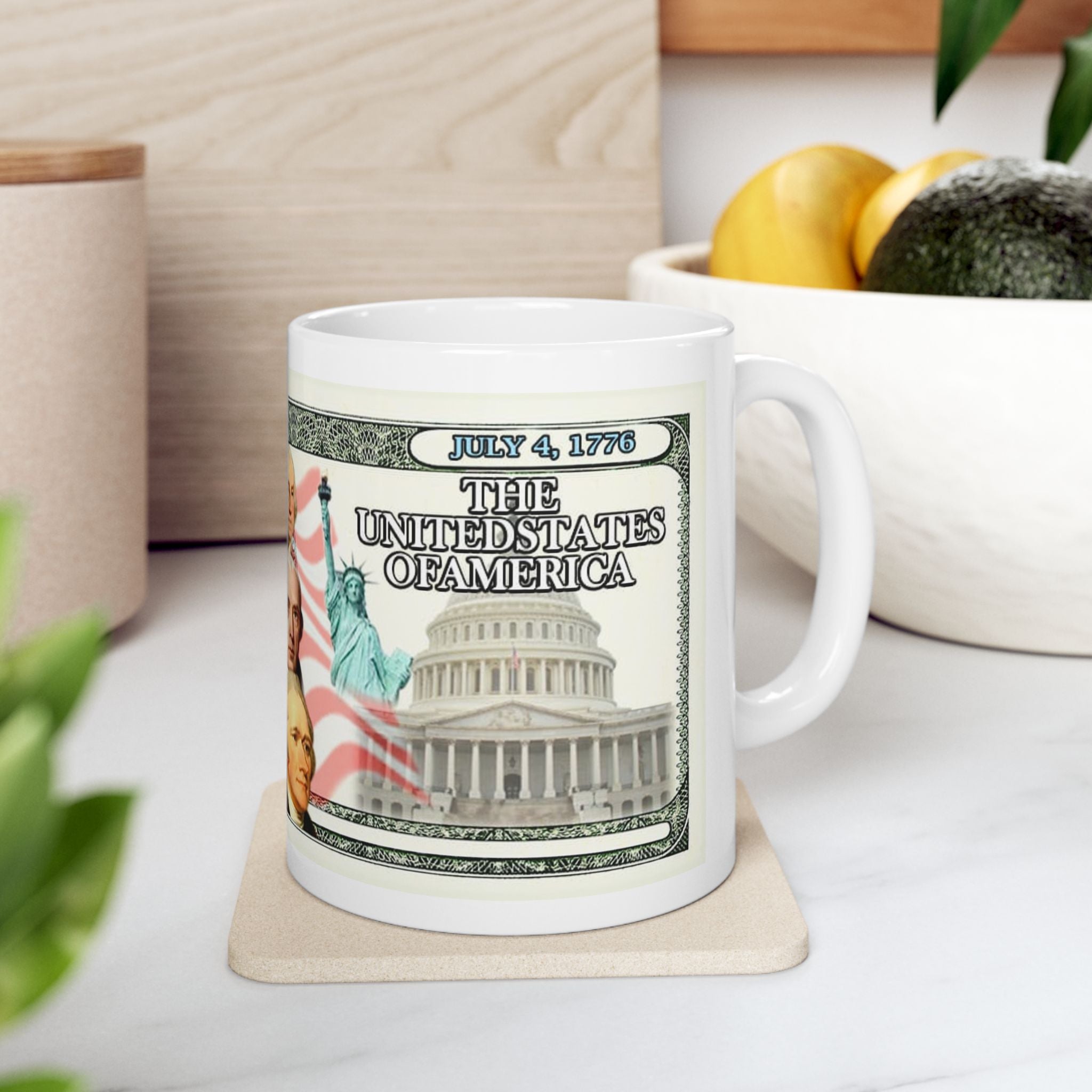 Patriotic Founding Fathers Ceramic Mug — US Currency Collage (11oz, 15oz)